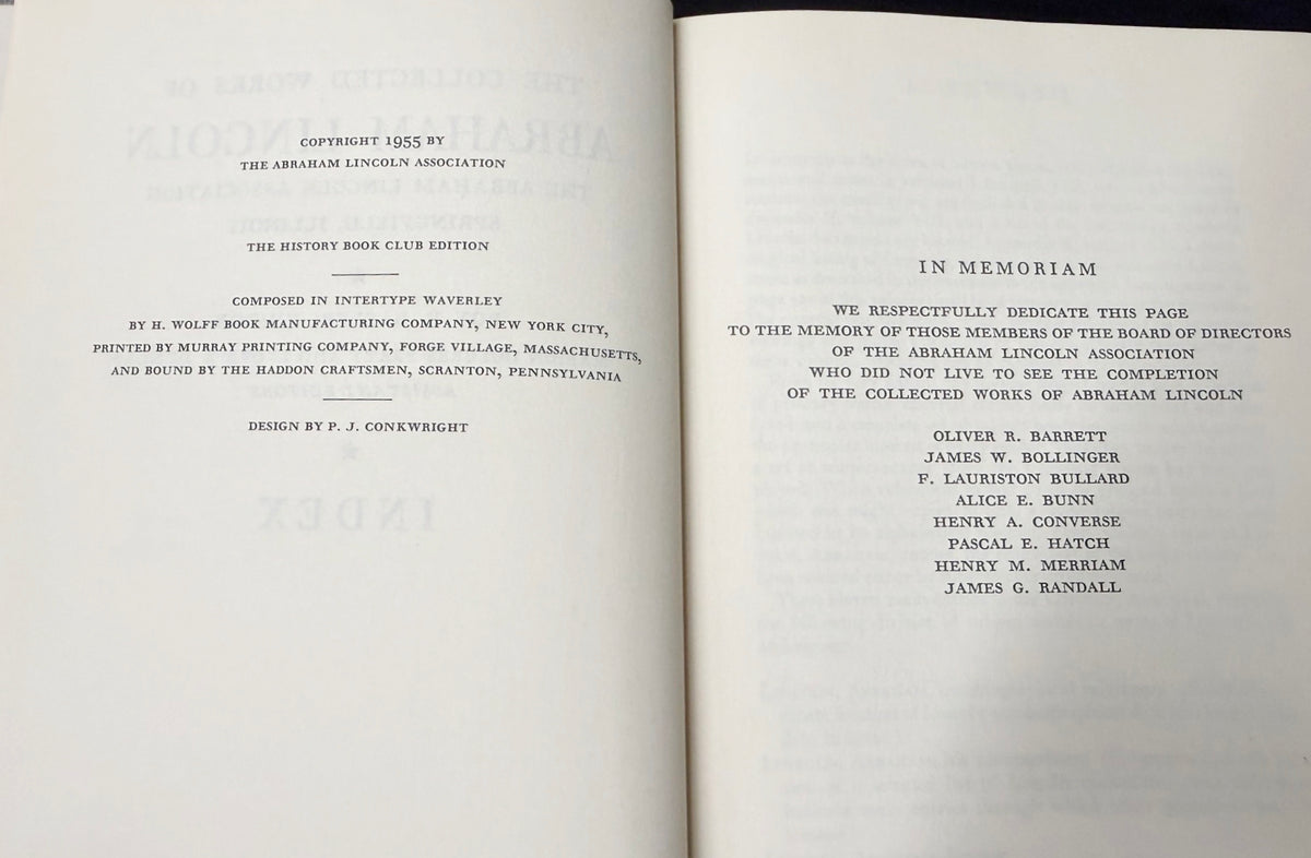 THE COLLECTED WORKS OF ABRAHAM LINCOLN BY ROY P. BASLER, 9 VOLUMES, 1953–1955