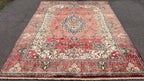 LARGE VINTAGE PERSIAN TABRIZ MEDALLION RUG, IVORY & CRIMSON FIELD, HAND KNOTTED, 9.9 x 12.9 (297cm x 389cm)