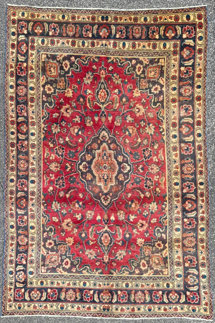 ANTIQUE PERSIAN MASHAD HAND KNOTTED RUG, 6.4 x 9.4 (193cm x 284cm)