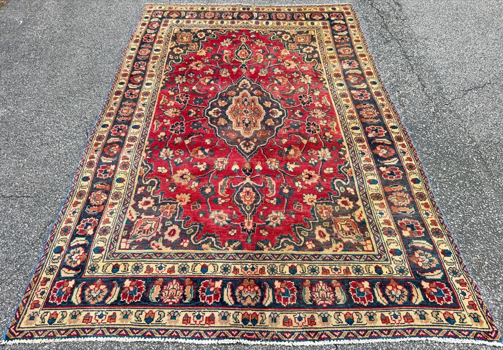 ANTIQUE PERSIAN MASHAD HAND KNOTTED RUG, 6.4 x 9.4 (193cm x 284cm)