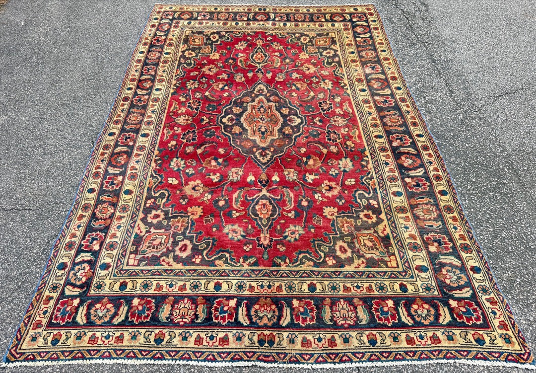 ANTIQUE PERSIAN MASHAD HAND KNOTTED RUG, 6.4 x 9.4 (193cm x 284cm)