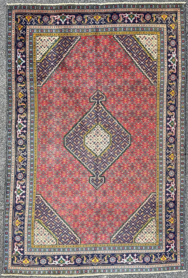 VINTAGE PERSIAN MAHI HERATI HAND KNOTTED RUG, 6.3 x 9.2 (191cm x 279cm)
