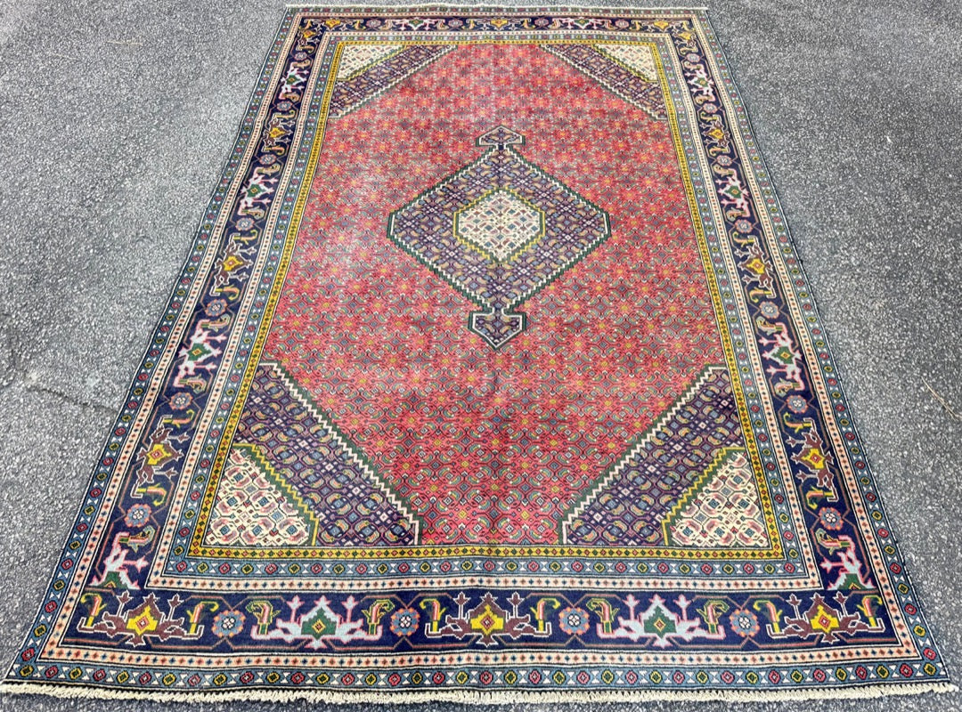 VINTAGE PERSIAN MAHI HERATI HAND KNOTTED RUG, 6.3 x 9.2 (191cm x 279cm)