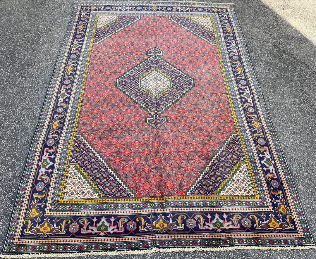 VINTAGE PERSIAN MAHI HERATI HAND KNOTTED RUG, 6.3 x 9.2 (191cm x 279cm)