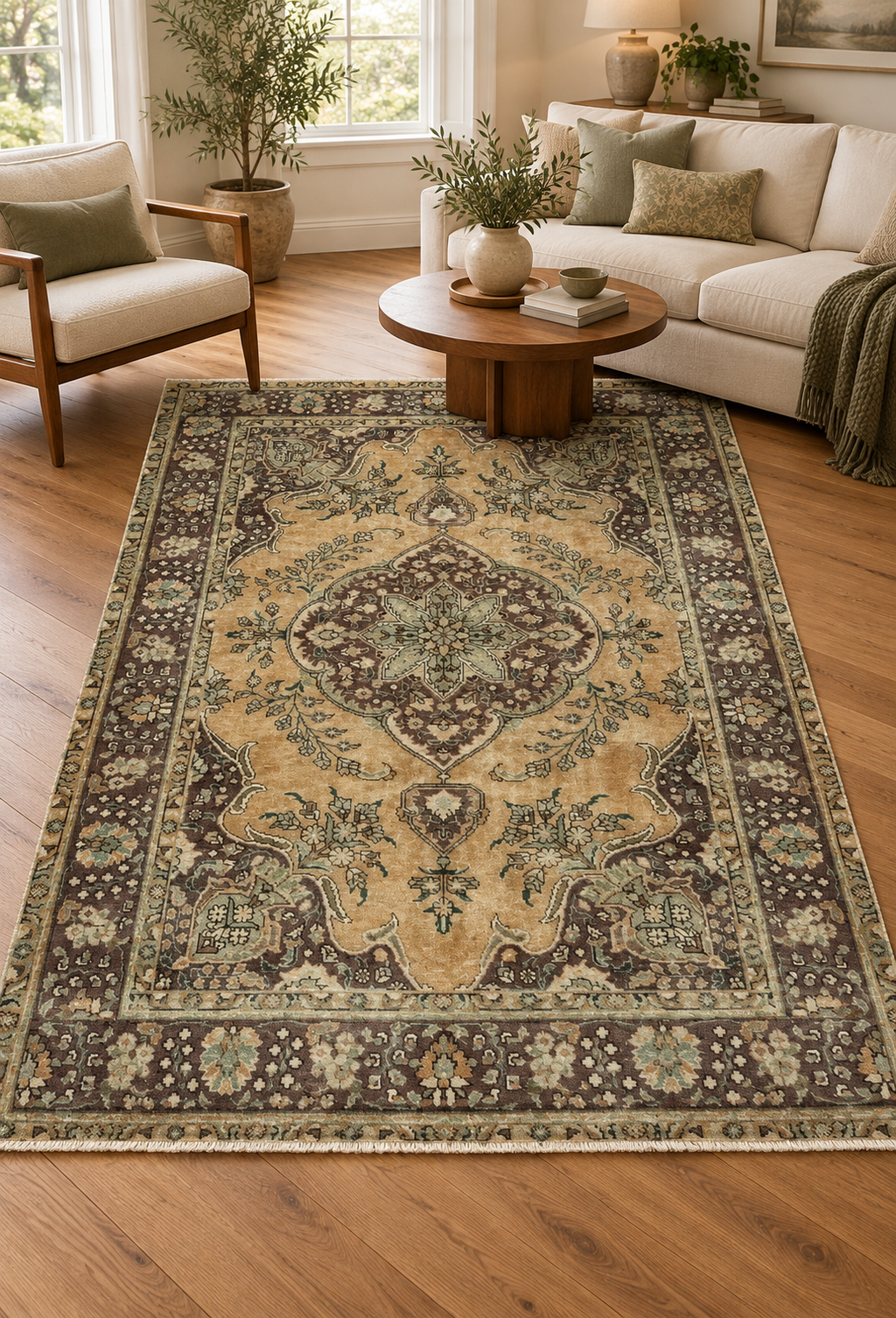 ANTIQUE PERSIAN TABRIZ HAND KNOTTED RUG, 6.5 x 10.0 (196cm x 305cm)