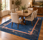ANTIQUE CHINESE NICHOLS ART DECO HAND-KNOTTED RUG, INDIGO FIELD, MINIMALIST OPEN DESIGN, 1920S, 8.11 x 11.6 (272cm x 351cm)
