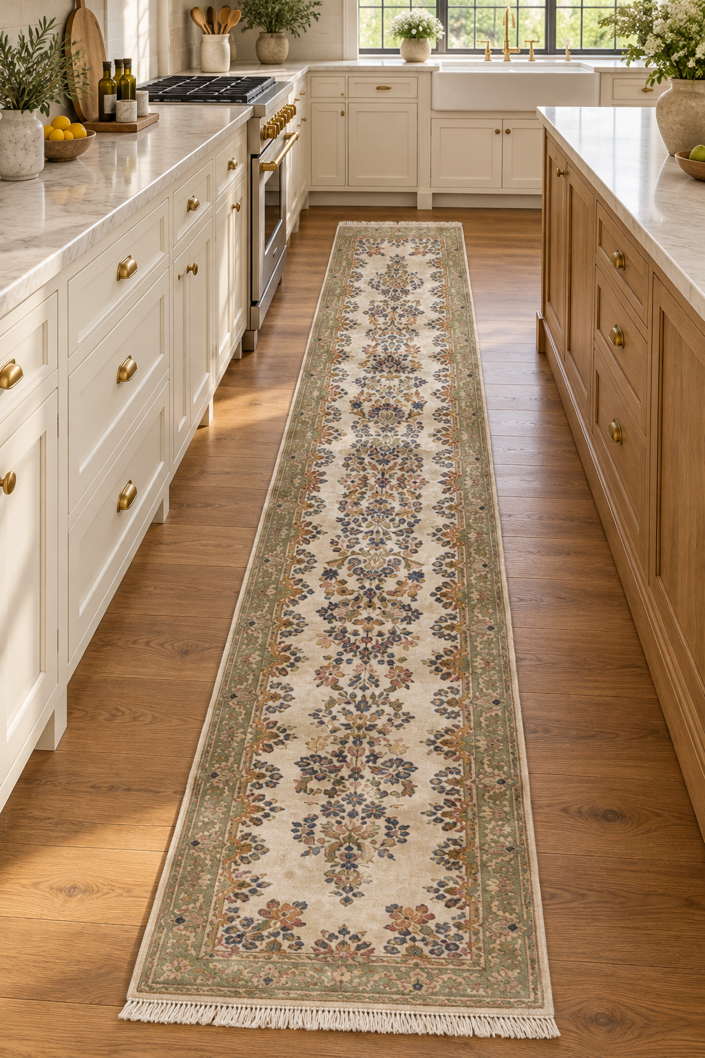 EXTRA-LONG PERSIAN KERMAN HAND KNOTTED RUNNER WITH 175+ KPSI, 3.0 x 17.10 (91cm x 544cm)