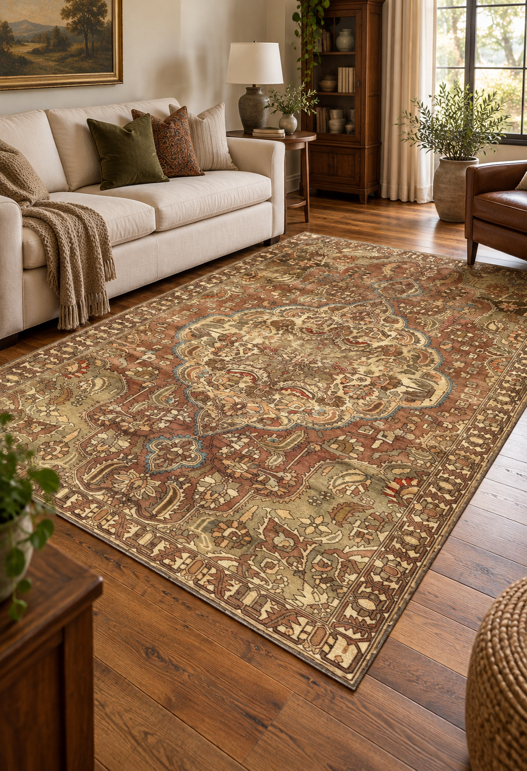 ANTIQUE PERSIAN BAKHTIARI HAND KNOTTED RUG, 6.7 x 9.7 (201cm x 292cm)