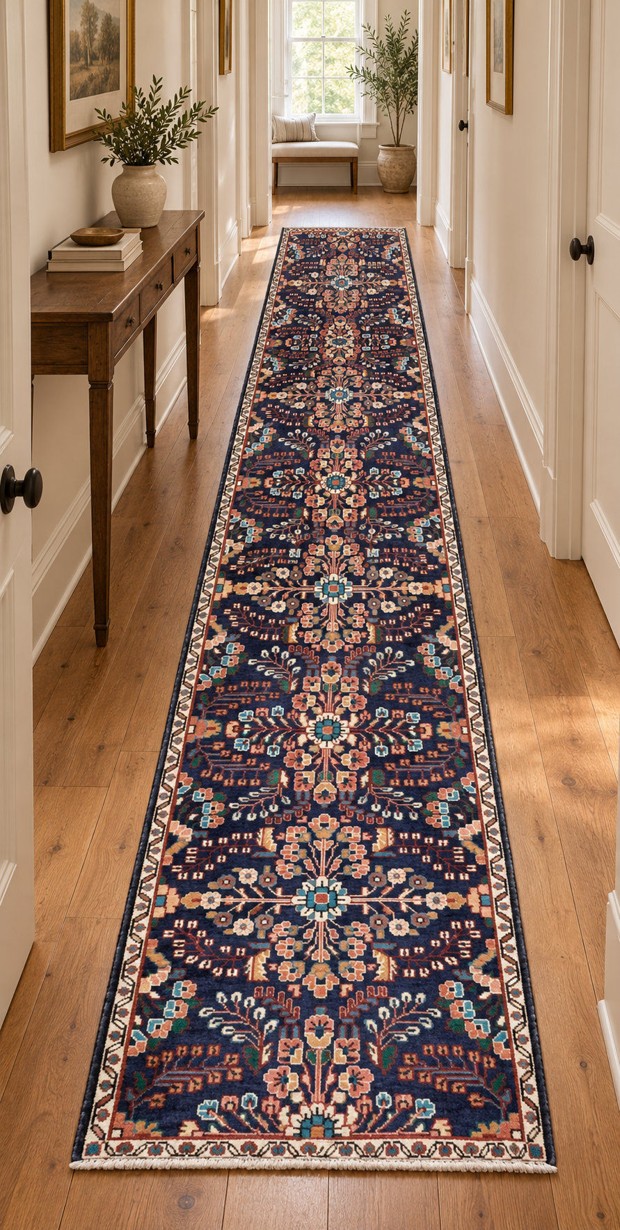 VINTAGE PERSIAN HOSSEINABAD HAND KNOTTED RUNNER, 2.9 x 9.8 (84cm x 295cm)