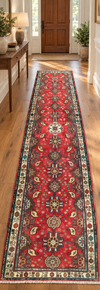 ANTIQUE PERSIAN HAMADAN HAND KNOTTED RUNNER, 3.5 x 12.0 (104cm x 366cm)