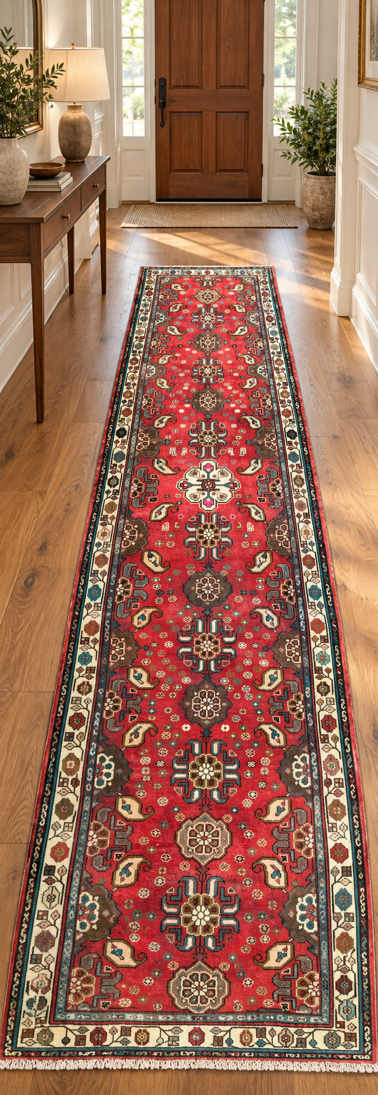 ANTIQUE PERSIAN HAMADAN HAND KNOTTED RUNNER, 3.5 x 12.0 (104cm x 366cm)