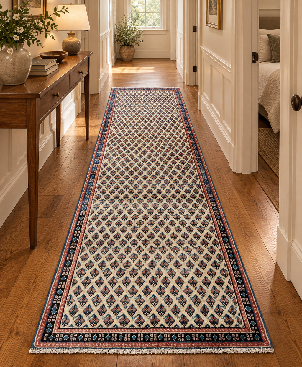 VINTAGE PERSIAN SARABAND MIR HAND KNOTTED RUNNER, 3.10 x 10.0 (117cm x 305cm)