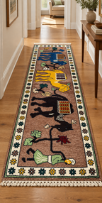 PERSIAN GABBEH PICTORIAL HAND KNOTTED RUNNER, 2.6 x 8.0 (76cm x 244cm)