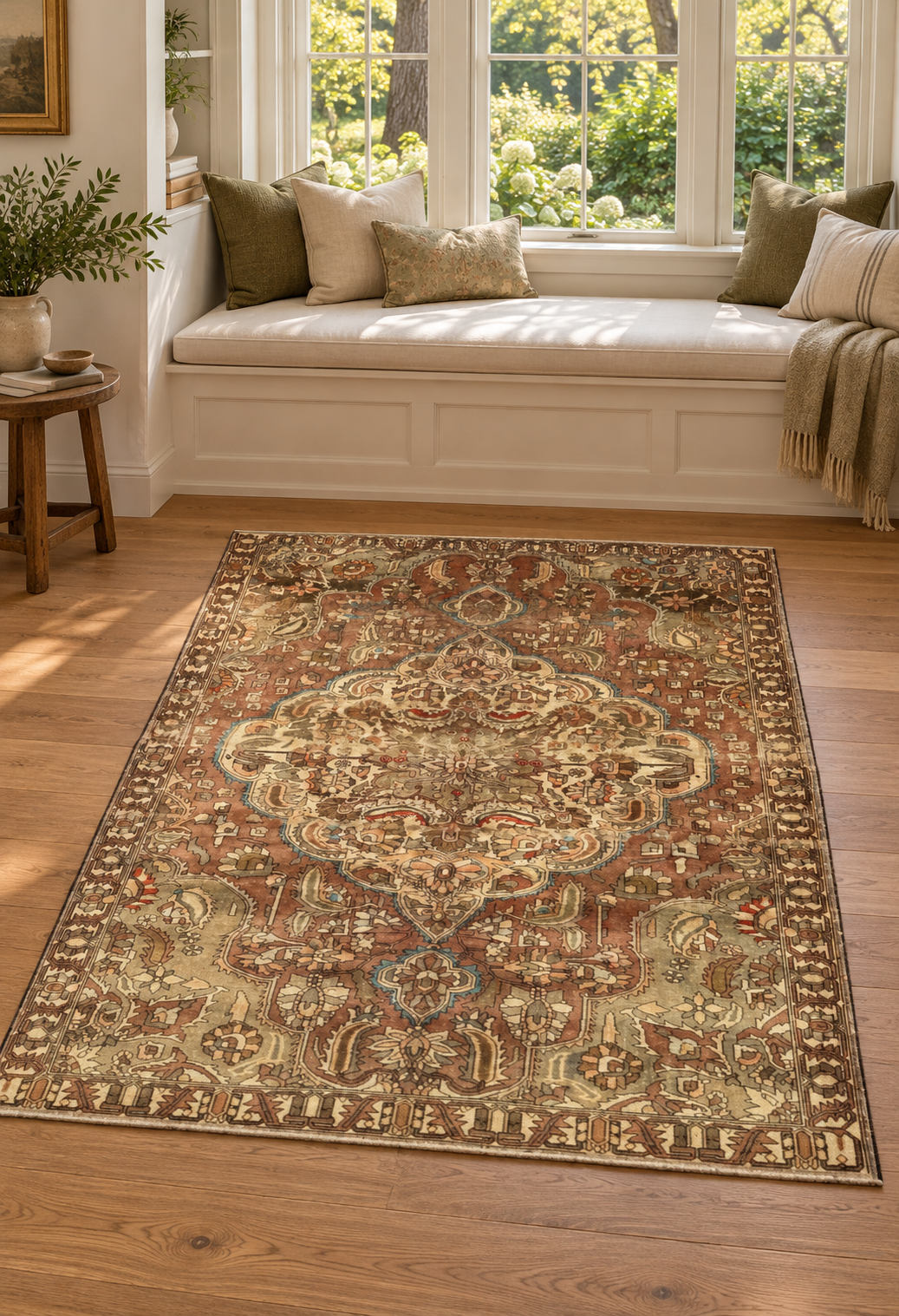ANTIQUE PERSIAN BAKHTIARI HAND KNOTTED RUG, 6.7 x 9.7 (201cm x 292cm)