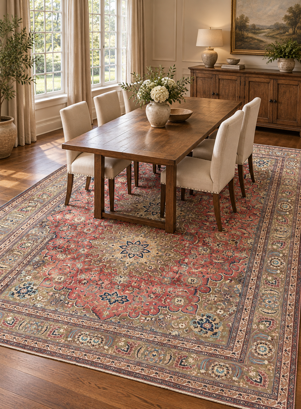 ANTIQUE PERSIAN KASHAN HAND KNOTTED RUG, 9.5 x 12.7 (287cm x 384cm)