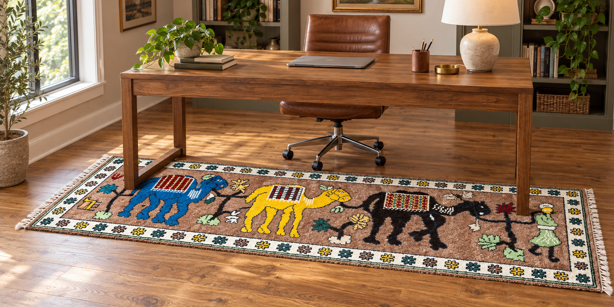 PERSIAN GABBEH PICTORIAL HAND KNOTTED RUNNER, 2.6 x 8.0 (76cm x 244cm)