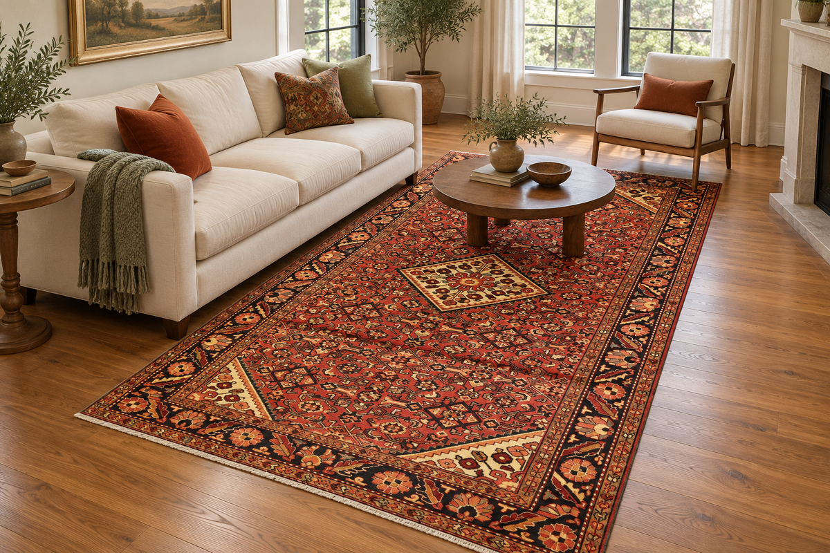 ANTIQUE PERSIAN HAMADAN HERATI RUG, 5.0 x 9.9 (152cm x 297cm)