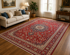 ELEGANT VINTAGE, PERSIAN TABRIZ HAND KNOTTED RUG, ROYAL BLUE FIELD, FLORAL MEDALLION, 9.6 X 12.0