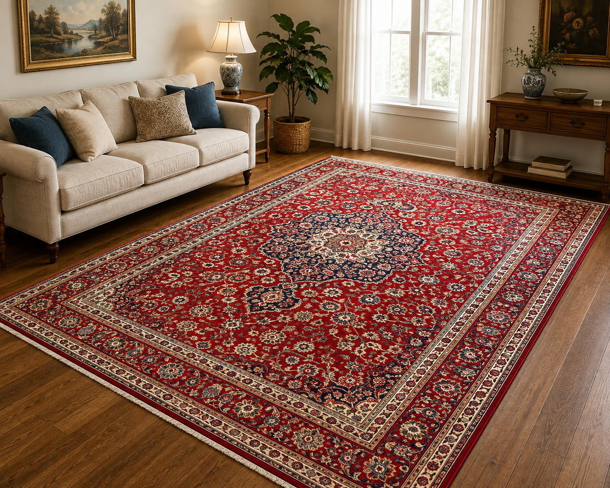 ELEGANT VINTAGE, PERSIAN TABRIZ HAND KNOTTED RUG, ROYAL BLUE FIELD, FLORAL MEDALLION, 9.6 X 12.0
