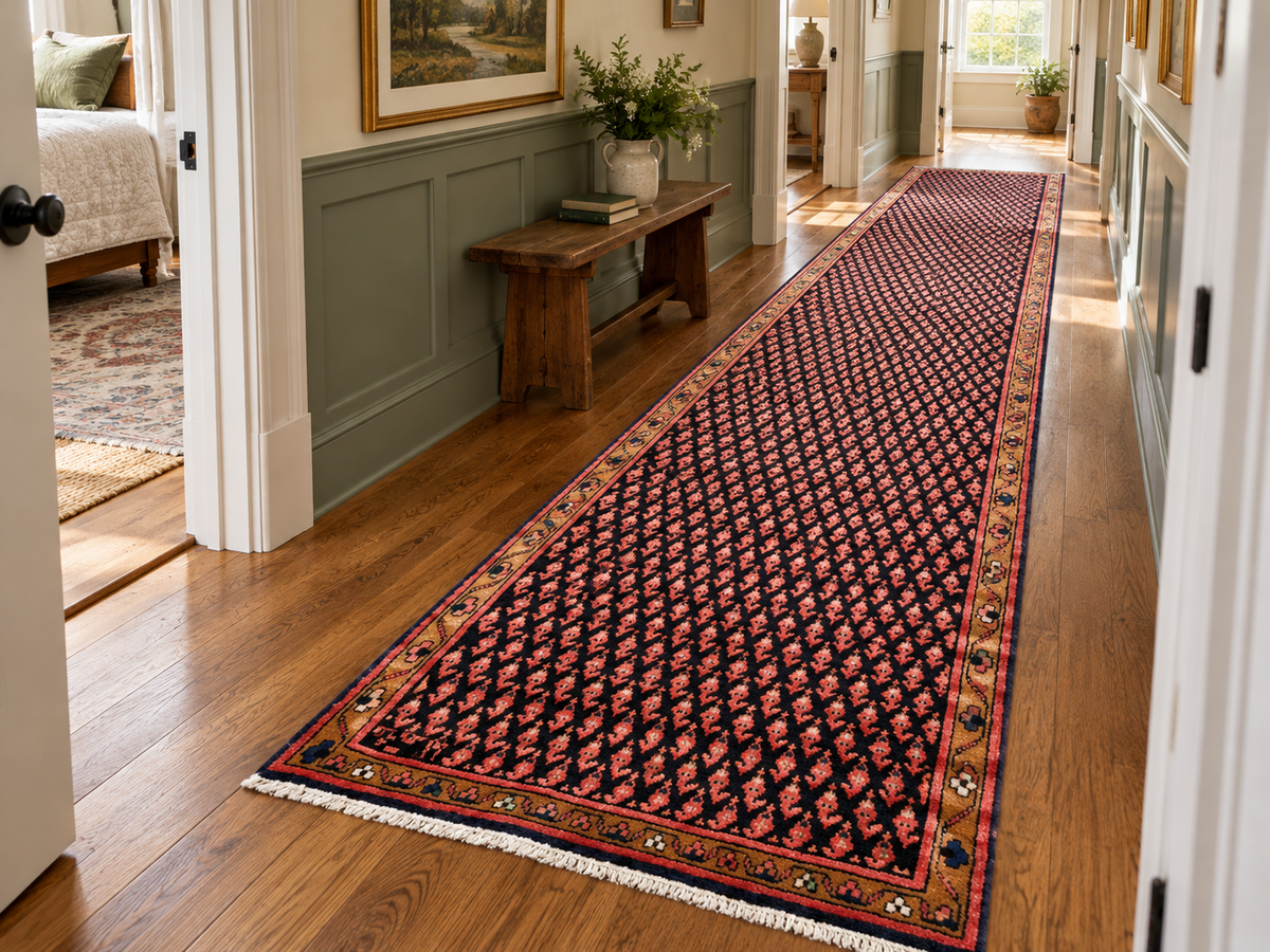 VINTAGE SIGNED PERSIAN SARABAND MIR HAND KNOTTED RUNNER, 2.5 x 9.5 (74cm x 287cm)
