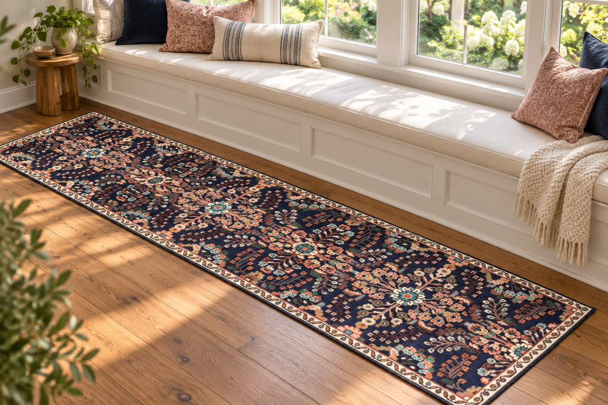 VINTAGE PERSIAN HOSSEINABAD HAND KNOTTED RUNNER, 2.9 x 9.8 (84cm x 295cm)