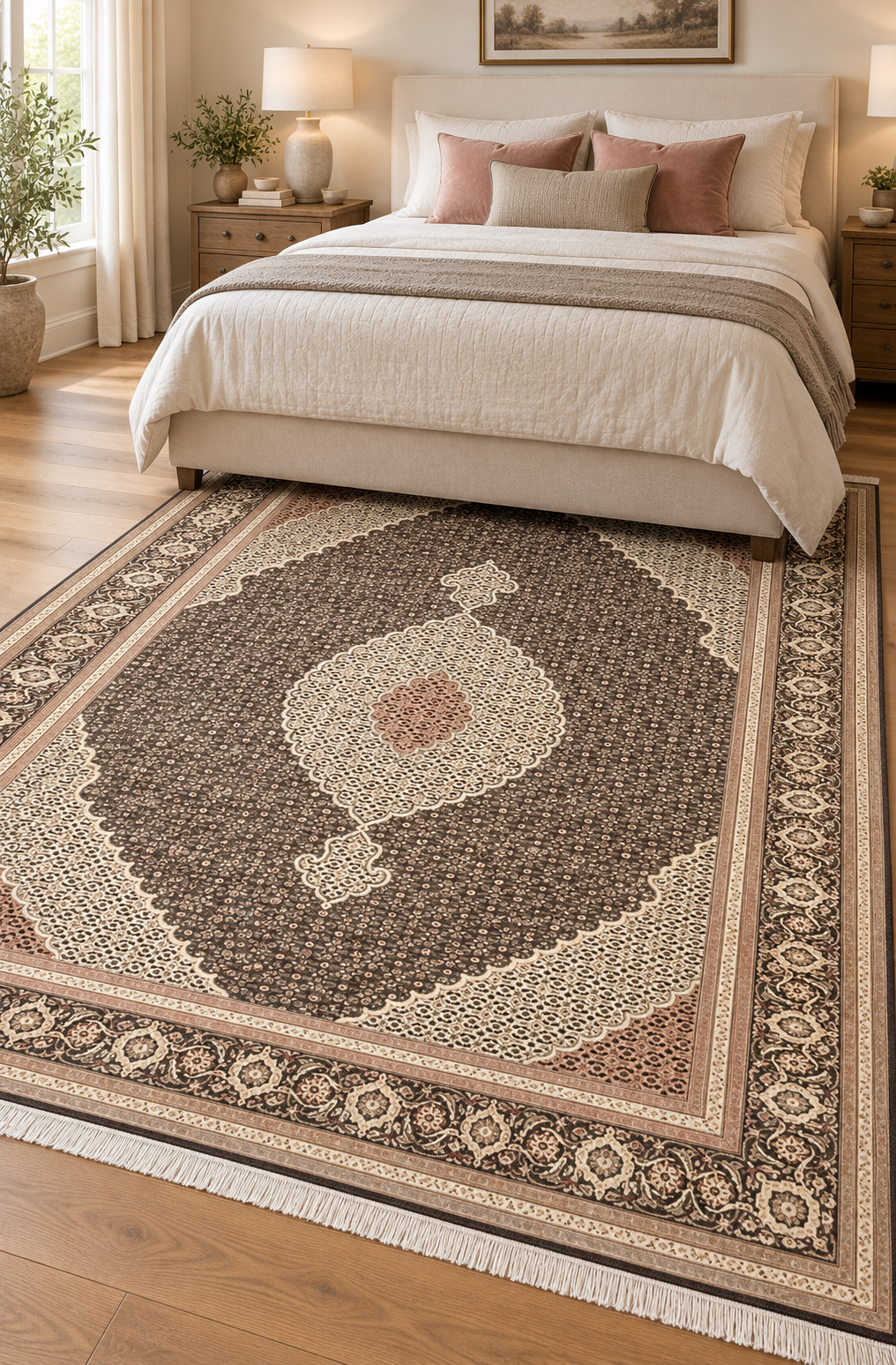 PERSIAN TABRIZ MAHI HAND-KNOTTED RUG WITH 300+ KPSI, 6.8 x 10.0 (203cm x 305cm)