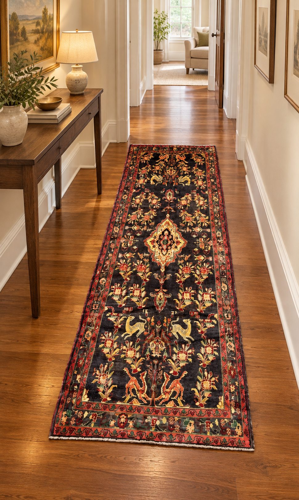 ANTIQUE PERSIAN MEHRABAN PICTORIAL HAND KNOTTED RUNNER, 4.2 x 10.7 (127cm x 323cm)