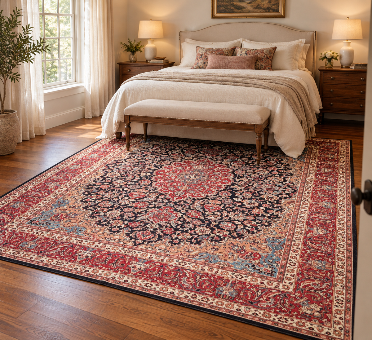 SIGNED PERSIAN KASHAN PICTORIAL HAND KNOTTED RUG, 9.8 x 12.3 (295cm x 373cm)