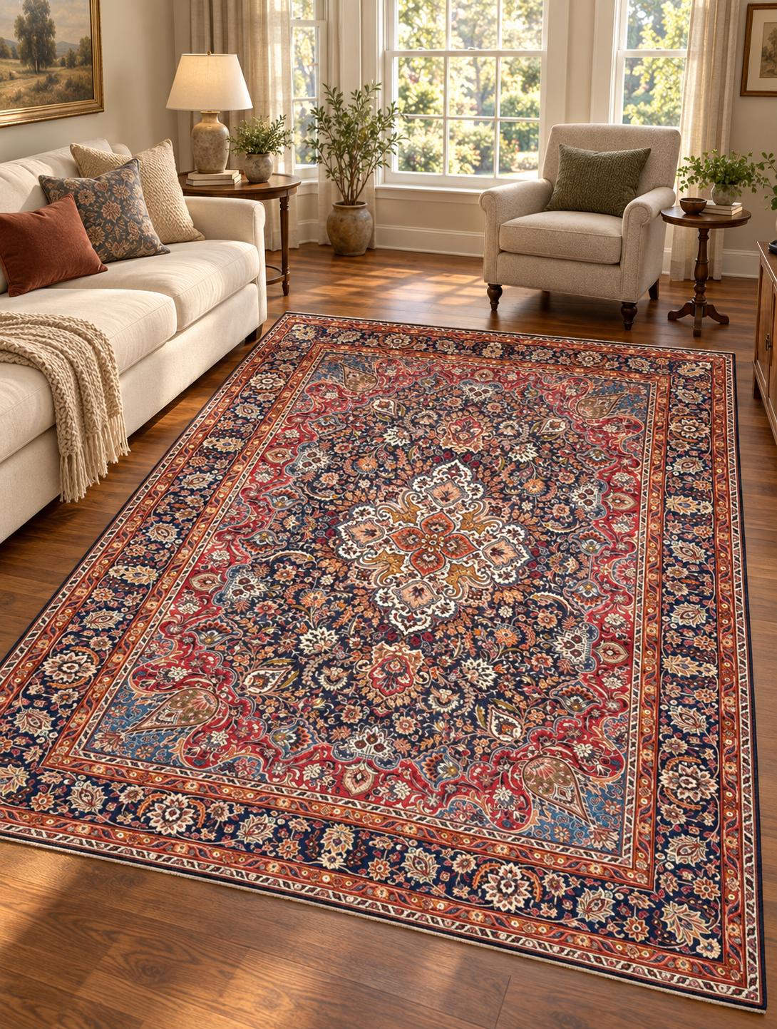 VINTAGE SIGNED PERSIAN KASHMAR HAND KNOTTED RUG, 9.5 x 12.6 (287cm x 381cm)