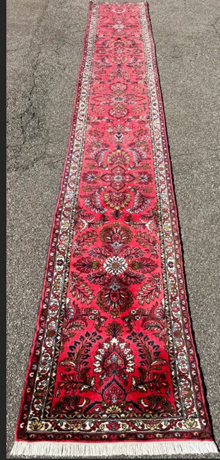 EXTRA LONG, VINTAGE PERSIAN SAROUK HAND KNOTTED RUNNER, 2.9 x 19.1 (85cm x 585cm)