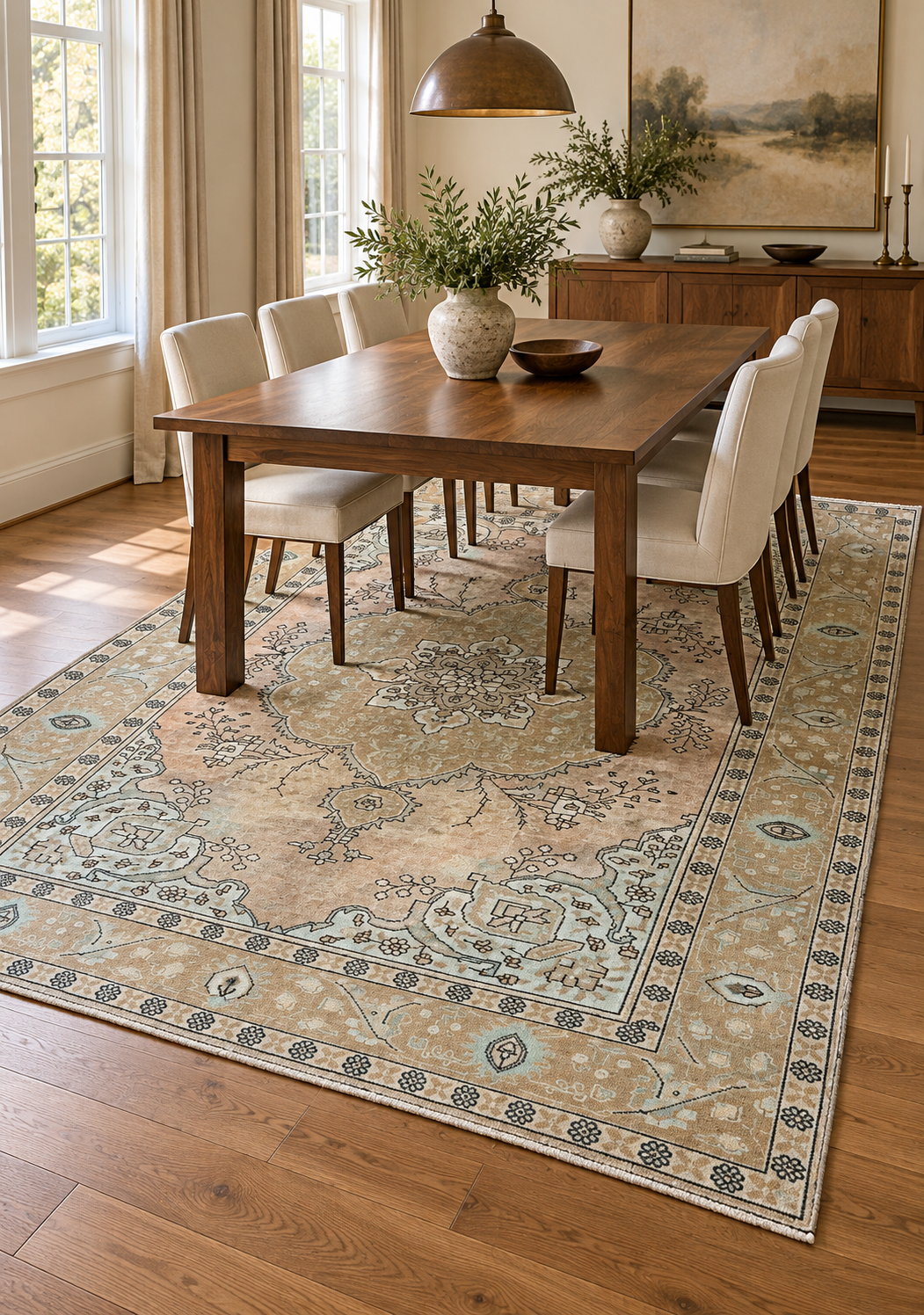 ANTIQUE PERSIAN TABRIZ HAND KNOTTED RUG, 6.7 x 9.5 (201cm x 287cm)