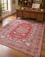 SIGNED PERSIAN KASHMAR CARPET, PICTORIAL VASE & BIRD DESIGN, RED FIELD HAND KNOTTED RUG, 9.3 x 12.0 (282cm x 366cm)