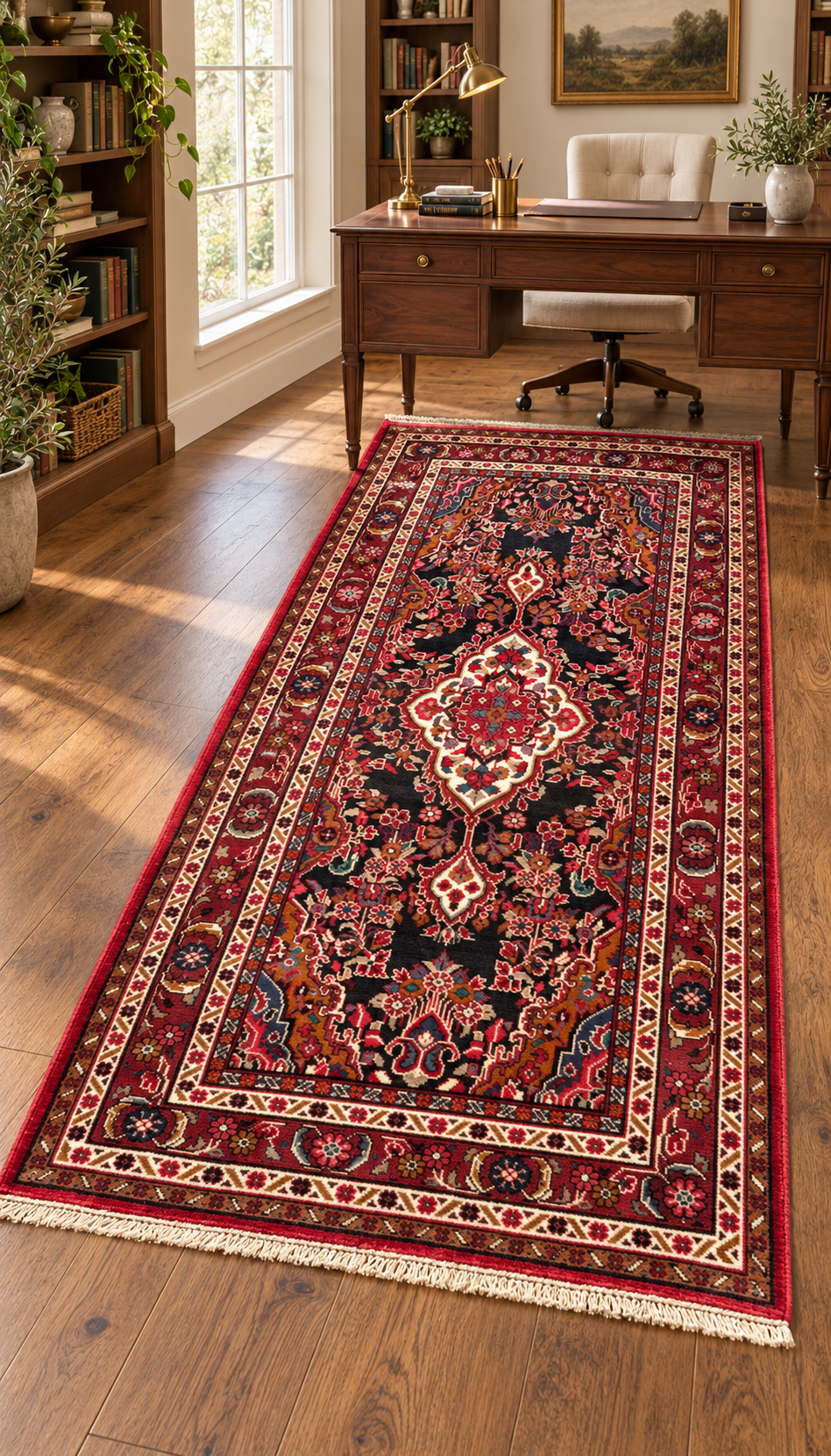 ANTIQUE PERSIAN HERIZ HAND KNOTTED RUG, 4.6 x 9.0 (137cm x 274cm)