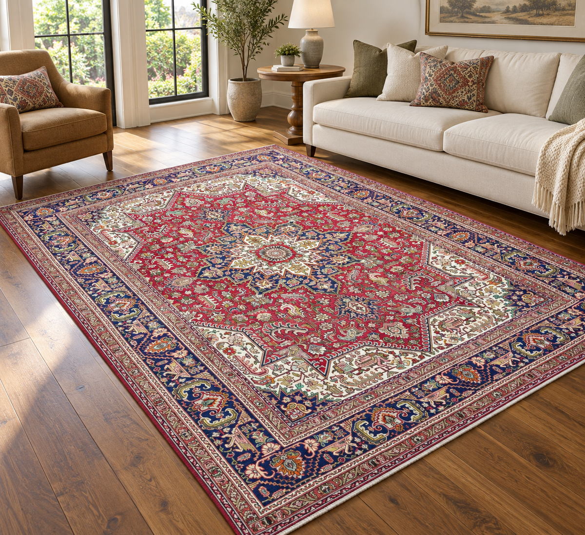 ANTIQUE PERSIAN HERIZ HAND KNOTTED RUG, 8.5 x 11.0 (257cm x 335cm)