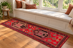ANTIQUE PERSIAN HERIZ PICTORIAL HAND KNOTTED RUNNER, 3.5 x 10.0 (104cm x 305cm)