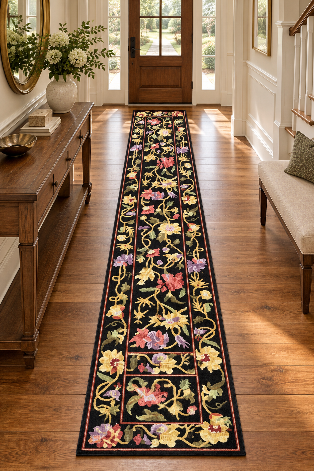 SAVONNERIE STYLE HAND KNOTTED RUNNER, 2.7 x 11.11 (79cm x 363cm)