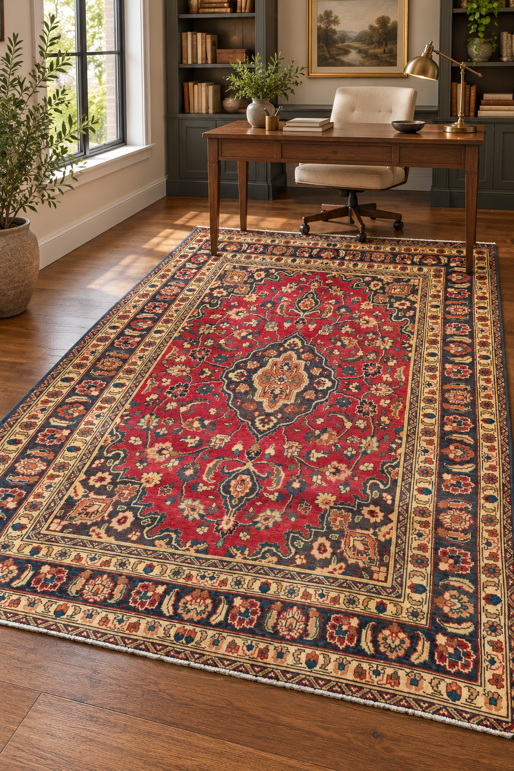 ANTIQUE PERSIAN MASHAD HAND KNOTTED RUG, 6.4 x 9.4 (193cm x 284cm)