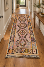 VINTAGE SIGNED, QASHQAI KILIM HAND KNOTTED RUNNER, DISTRESSED, 5.6 x 13.9 (168cm x 419cm)